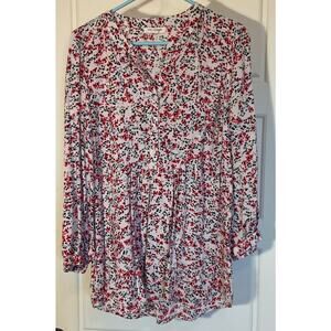 Beach Lunch Lounge Multi Color 3/4 Sleeve Henly Placket Gathered Waist Top L